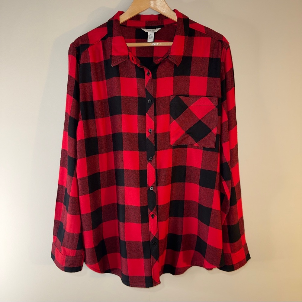 Arizona Jean Company Women's Red and Black Checkered Shirt | Size XL